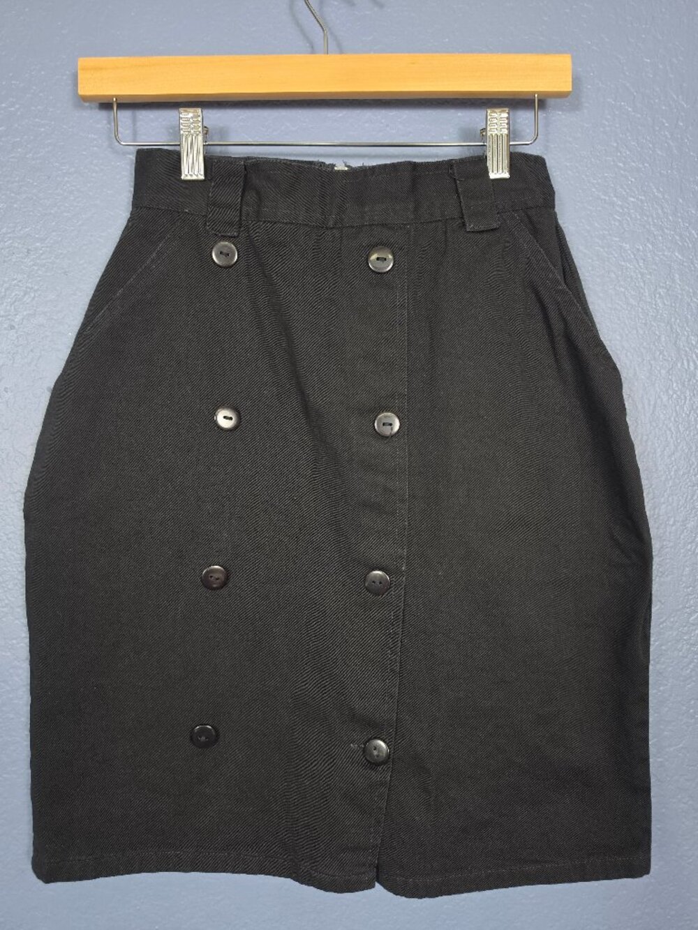 Vintage happylegs Black Denim Button-Front Pencil Skirt